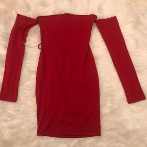 Red Bardot mini dress